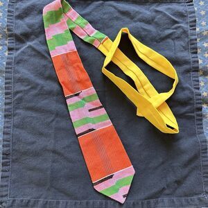 Vintage African Kente Cloth Necktie. Pointed Tip. Vibrant Geometric Pattern.